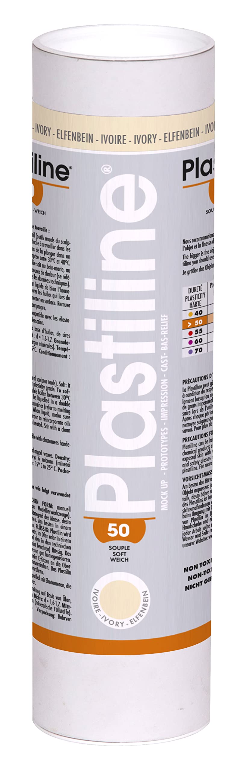 Plastiline 1150T - Plastiline tube - Modelling Paste, High Precision - Modelling, Sculpting, Moulding - Hardness 50 (soft) - 1 kg - Ivory shade. Made in France