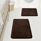 HUXMEYSON Bathroom Rugs Sets 2 Piece, Non-Slip & Quick Dry Bath Mat Set, Ultra Soft Velvet Bath Rugs for Bathroom, Toilet and Shower Floor, Brown