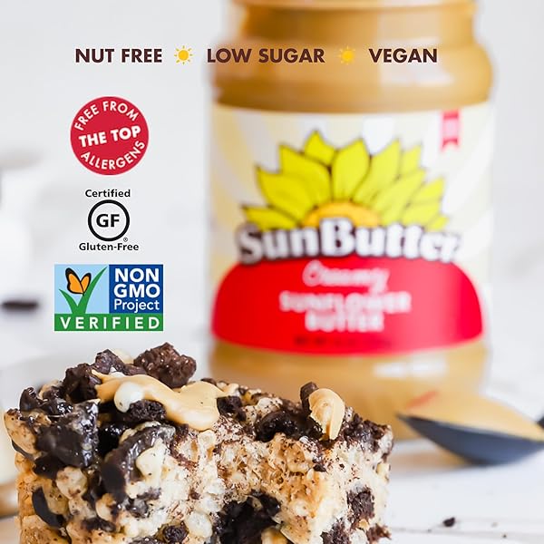 SUNBUTTER CREAMY SUNFLOWER SEED BUTTER, 16 OZ NUT-FREE SPREAD WITH 7G PLANT-BASED PROTEIN, ROASTED RICH & SAVORY FLAVOR, SMOOTH TEXTURE | VEGAN, KOSHER & NON-GMO