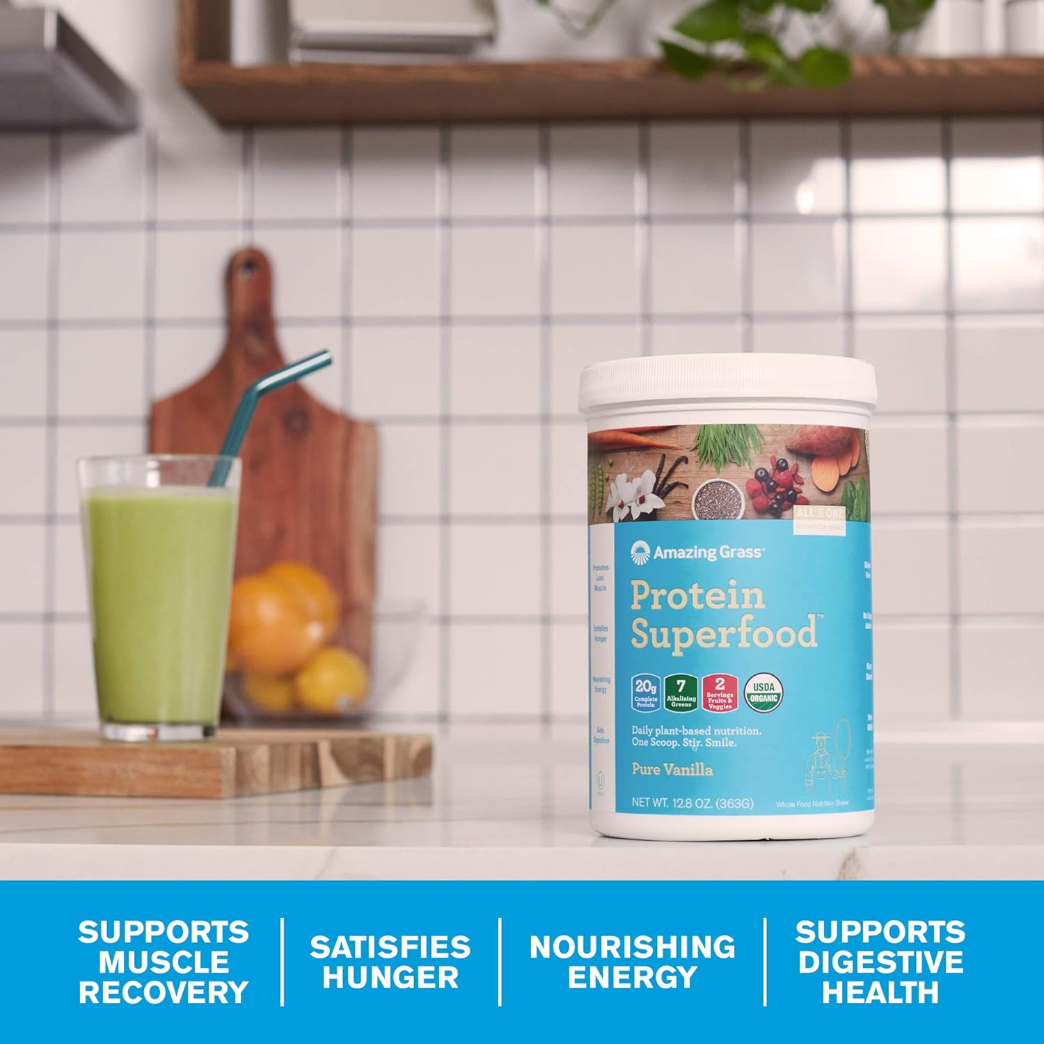 Amazing Grass Protein Superfood: Vegan Protein Powder, All-in-One Nutrition Shake, Pure Vanilla, 20 Servings : Grocery & Gourmet Food