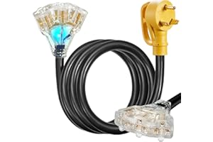 WYM WORLD 30 Amp to 110V RV/Generator Distribution Adapter Cord NEMA TT-30P Male to 3X 5-15R/5-20R 30 Amp to Triple 15 Amp / 20 Amp 3-Prong to Multiple Household Outlet RV Generator Distribution Cord 10FT