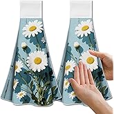CUTHOLLOW Daisies Flowers Hanging Kitchen Towels with Loop, Set of 2 - Soft & Super Absorbent Microfiber Decorative Hanging Dish & Hand Towel, Tea, Coffee Towel for Kitchen Bathroom Oven Handle