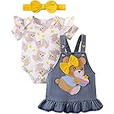 CETEPY Baby Girl Clothes Suspender Skirt Newborn Ruffle Romper Cute Bear Jeans Dress Bow Headband Summer Outfits 0-18 Months
