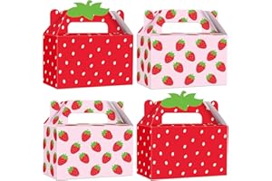OJUSTBEOK Justforjoyful 12Pcs Strawberry Party Favor Box Summer Strawberry Gift Boxes Cute Fruit Goody Boxes Folding Paper Treat Box for Sweet One Strawberry Birthday Baby Shower Decor Supplies 6.3*3.2*3.9inch