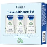 Mustela Travel Skinscare Set - Baby Skin Care &amp; Bath Time Set - TSA-Approved - Natural &amp; Plant-Based - Natural Avocado - 3 Items Set - Refillable &amp; Reusable 1.69 Fl. Oz. Bottles