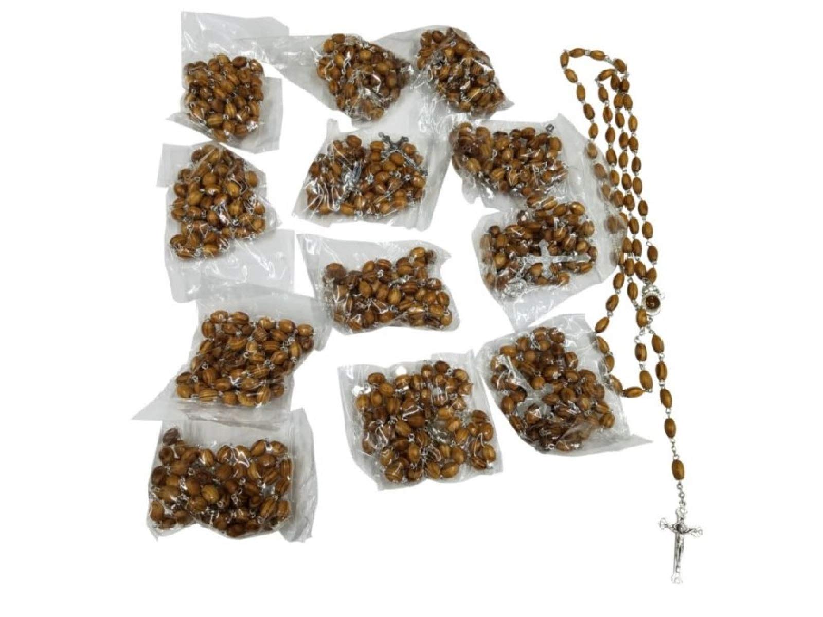 Bethlehem Gifts TM Jerusalem Bethlehem Olive Wood Rosaries with Holy Land Relic, 12 Pack