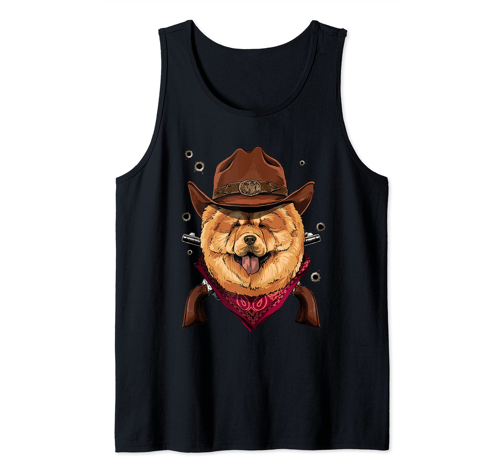 Cowboy Chow Chow Western Rodeo Cowboy Hat and Bandana Dog Tank Top