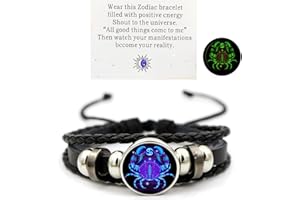 AKTULLY Zodiac Signs Spirit Bracelet Zodiac Bracelet for Women Men Adjustable 12 Constellation Bracelet Multilayer Zodiac Black Leather Bracelets Zodiac Sign Wrap Bracelet for Women Men Birthday Jewelry