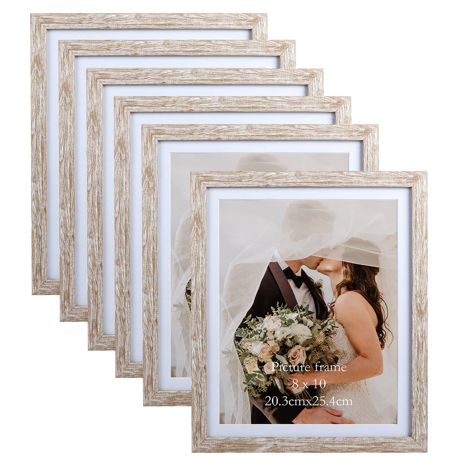 Photo 1 of Lavezee 8x10 Picture Frame with Mat for Wall and Tabletop Decoration, Set of 6 9x11 Rustic White Wood Grain Frames