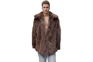 Colf Men's Winter Parka Coat Long Sleeve Turn Collar Faux Fur Coat Jacket Overcoat