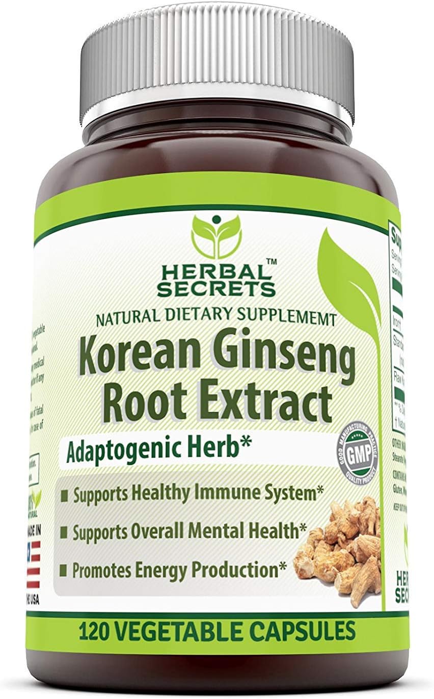 Herbal Secrets Korean Ginseng Root Extract Complex Dietary Supplement with Iron - 120 Vegetable Capsules (Non-GMO) -Supports Healthy Immune System* Supports Overall Mental Health*