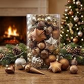 Valery Madelyn 60ct Christmas Tree Decorations Ball Ornament Set, Bronze Copper Brown Gold Shatterproof Hanging Ornaments Bulk for Fall Thanksgiving Autumn Harvest Xmas Holiday Party Decor