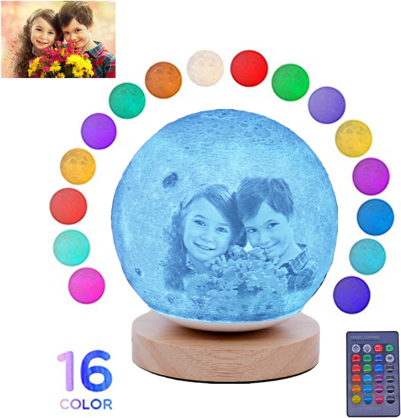 16 Color Personalized Photo 3D Moon Table Lamp Night Light Customized Chargeable Bed Light Wedding Anniversary Christmas gift for Kids