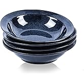 vicrays Wide Rim Soup Bowls - 27oz Ceramic Pasta Plates Bowl Set of 4 for Gumbo Salad Spaghetti Dipping Bread Dishes Home Restaurant Use - Microwave Dishwasher Oven Safe - Blue