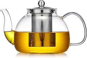 40oz Durable Glass Teapot with Removable Infusers for Loose Tea, Heat Resistant Stovetop Safe Tea Pot Maded of Thick Borosili