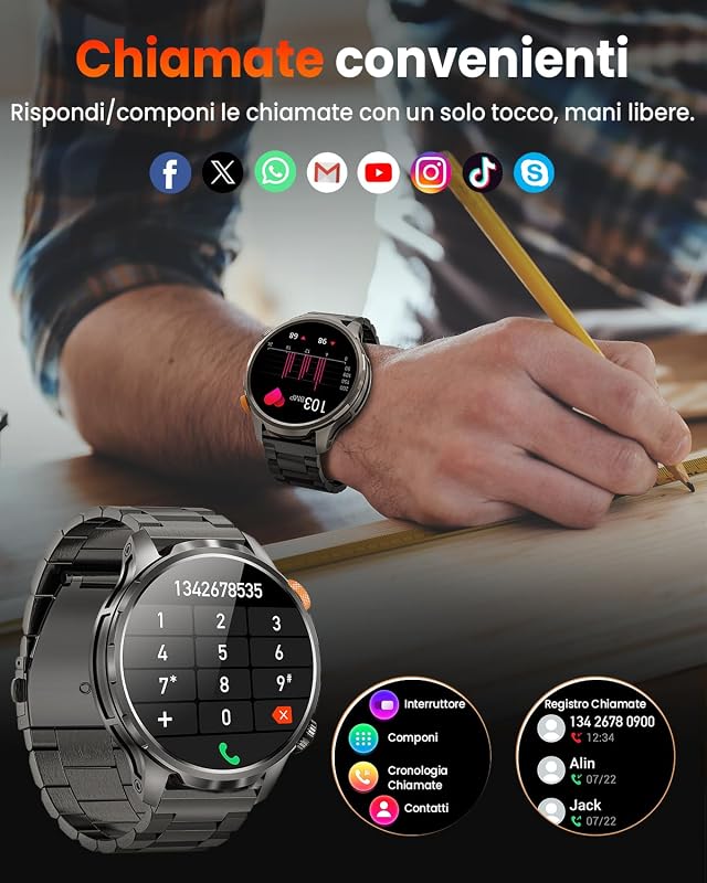 Smartwatch Uomo Militare con 1000mAh/Torcia LED, Nero — foto 7 di 8