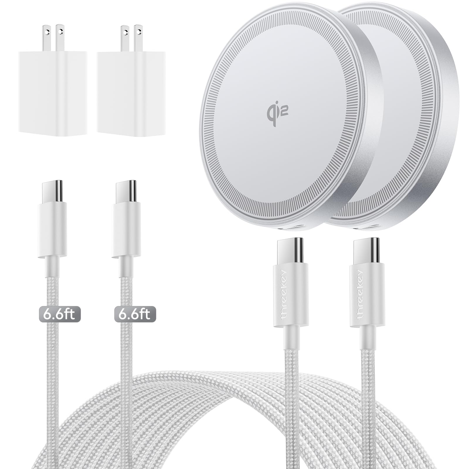for 15W Magsafe Wireless Charger, Qi2 Magnetic Wireless Phone Charger with 6.6ft Cable Fast Charging Pad for iPhone 17 Air 16 15 14 13 12 Pro Max Airpods(20W Adapter Included), 2 Pack (White)