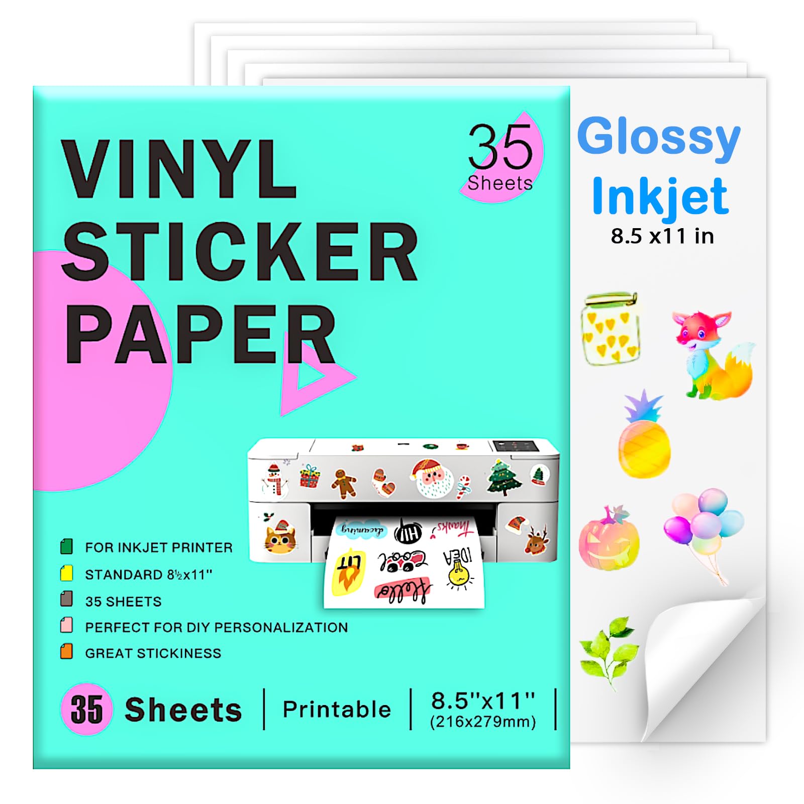 Printable Vinyl Sticker Paper for Inkjet Printer 35 Sheets Glossy
