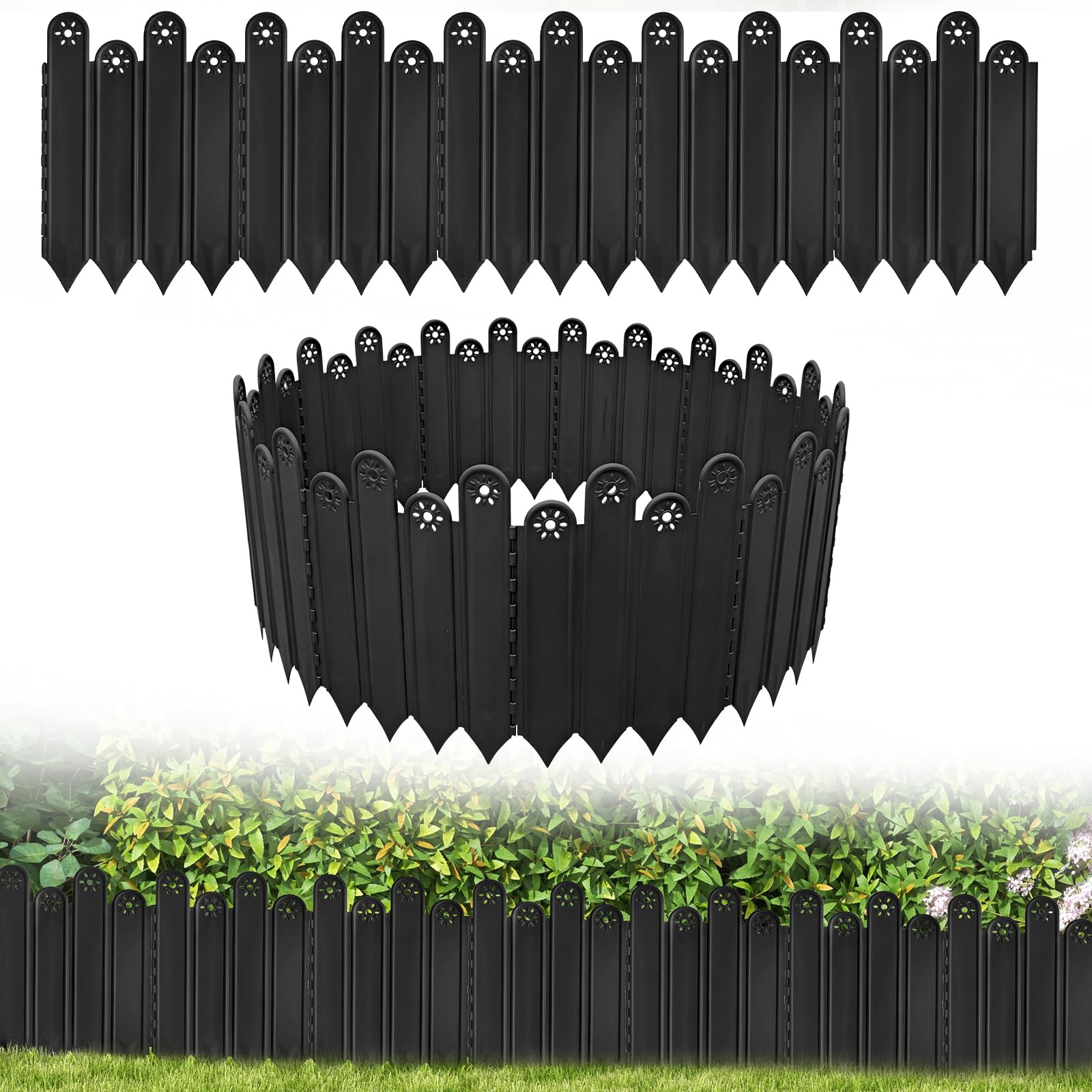 ACESOME Lawn Edging Border, 10Pcs Garden Fence Edging Border, Plastic 22-30cm Height, 2M/6.56Ft Grass Edging Lawn Edging Strip for Path Landscape Pavement Design (Black, H: 22-25 cm, L:2M)