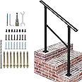 Signstek Handrails for Outdoor Steps, 3 Step Hand Rail Fit 2 or 3 Steps Outdoor Stair Railing, Metal Porch Railing, Deck Handrail, Black Wrought Iron Hand Rails kit for Concrete, Porch Steps, Upgrade
