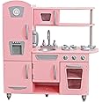 KidKraft Vintage Wooden Play Kitchen with Pretend Ice Maker and Play Phone, Pink, Gift for Ages 3+