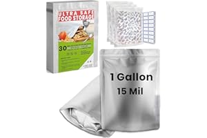 HOME SENSEI 30 Mylar Bags for Food Storage 1 Gallon - Extra Thick 15 Mil - Long Term & Food Grade - Mylar Bags with Oxygen Absorbers 400cc- Zipper, Resealable, Stand-up Gousset - Bolsas Mylar con Abosrbentes