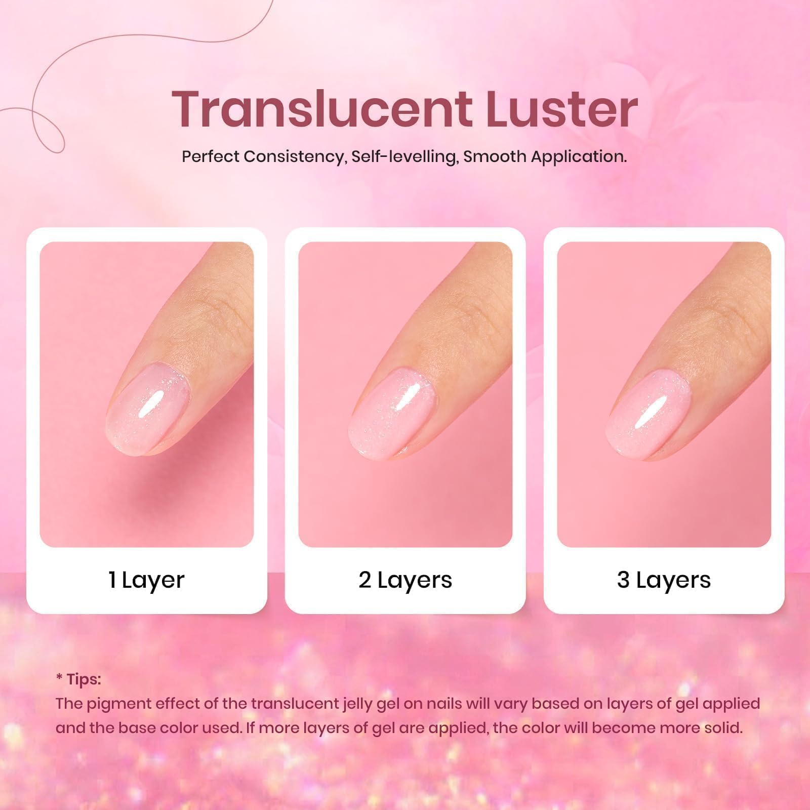 Beetles Glitter Gel Nail Polish Set, 6 Colors Jelly Pink Gel Polish Kit Sheer Shimmer Pink Translucent Effect Soak off UV Nail Concealer Spring Summer Manicure Salon Gift for Women - Image 5