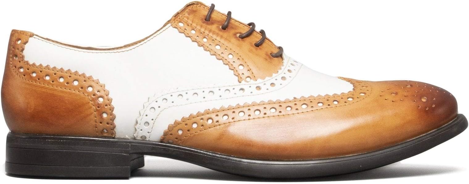 Mister Carlo Monty Mens Leather Brogue Lace Ups Tan/White