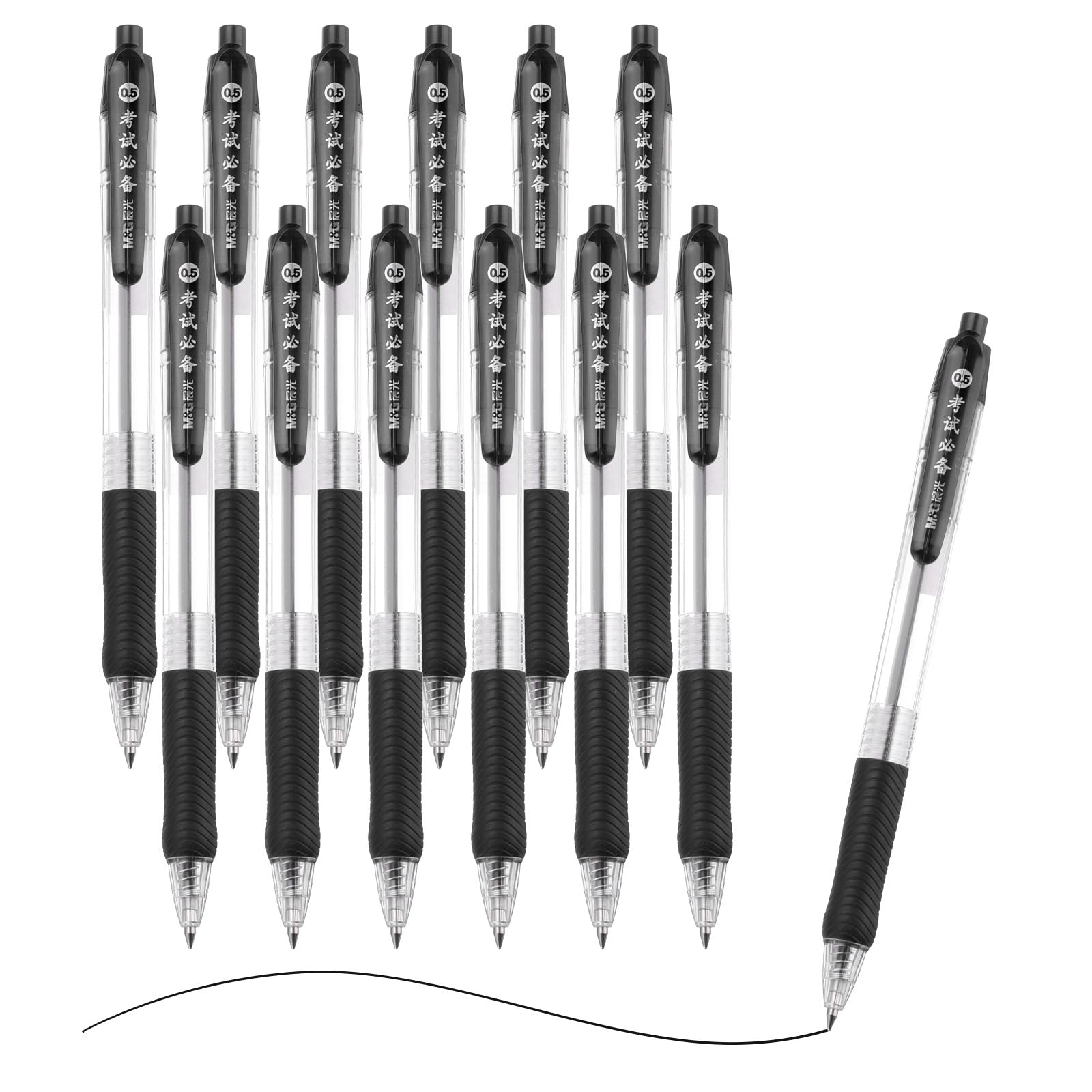 M&G Ballpoint Pen 0.5mm, 12pcs Retractable Fine Point Black Ink Click Ball Point Pen Writing Supplies for Journaling Home Office Classroom, Clear