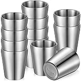 Amyhill 12 Pieces Stainless Steel Cups Double Wall Tumbler Glasses Stackable Metal Drinking Cups Insulated Drinking Glasses Reusable Camping Mugs for Home Camping RV BBQ Office Party(Silver,5.9 oz)