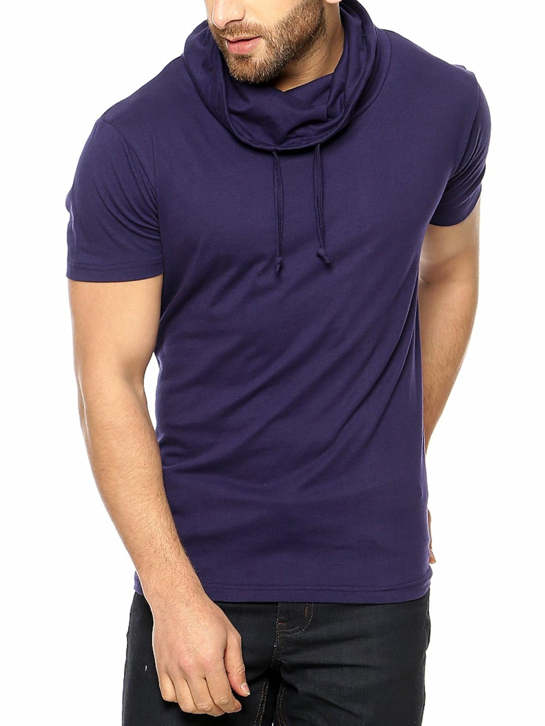 gritstones navy half sleeve cowl neck t-shirt