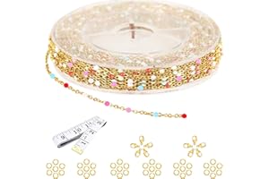 ZYEHXED Gold Plated Stainless Steel Enamel Cable Chain for Jewelry Making, Oil Drip Rainbow Beaded Links Chains for DIY Necklace Bracelet Craft Jewelry Making Supplies with Lobster Clasps Soft Tape Measure