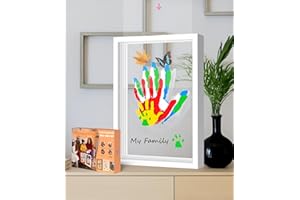 VIDWANHOME Family Handprint & Hand Casting Kit – DIY Craft Keepsake with Wooden Frame, Non-Toxic Paints, Baby Footprint & Casting Kit – Perfect Christmas Gifts for Grandparents, New Parents & Families (White, 4 Transparent Sheets)