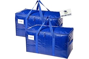 RUGGED RHINO Heavy Duty Extra Large Moving Bags, 50lb Capacity Tote, Durable Water and Puncture Resistant Winter Clothes Storage Totes for Moves, Strong Carry Handles, Zippers, 2 Pack Blue