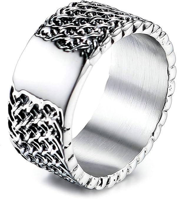HKDEB Titanium Steel Ring Men Vintage Chain Ring 11MM Vintage Ring Men