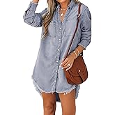 CUPSHE Womens Denim Shirt Dress Long Sleeve Button Down Casual Loose Jean Dresses with Pockets