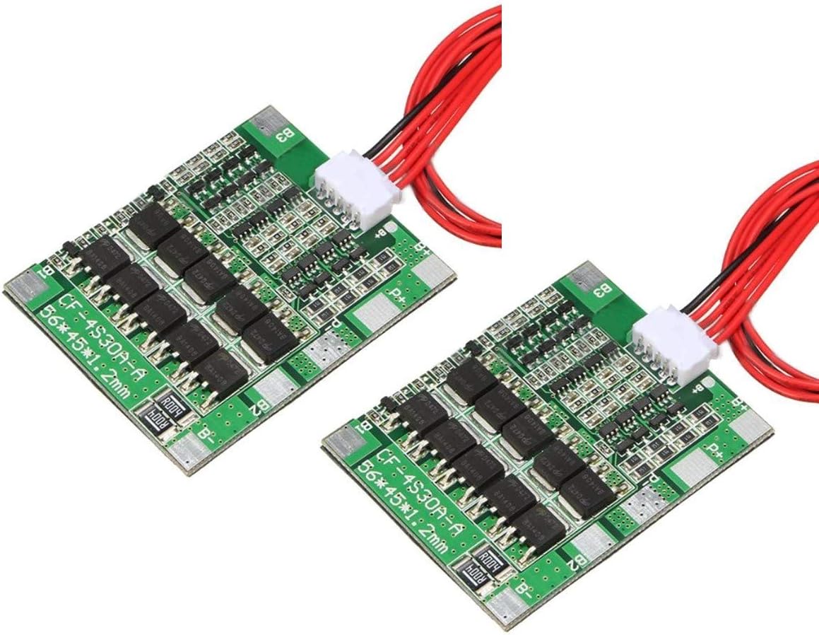 2pcs 4S 30A 14.8V Li-ion Lithium Battery PCB BMS 18650 Charger Protection Board, Black Green