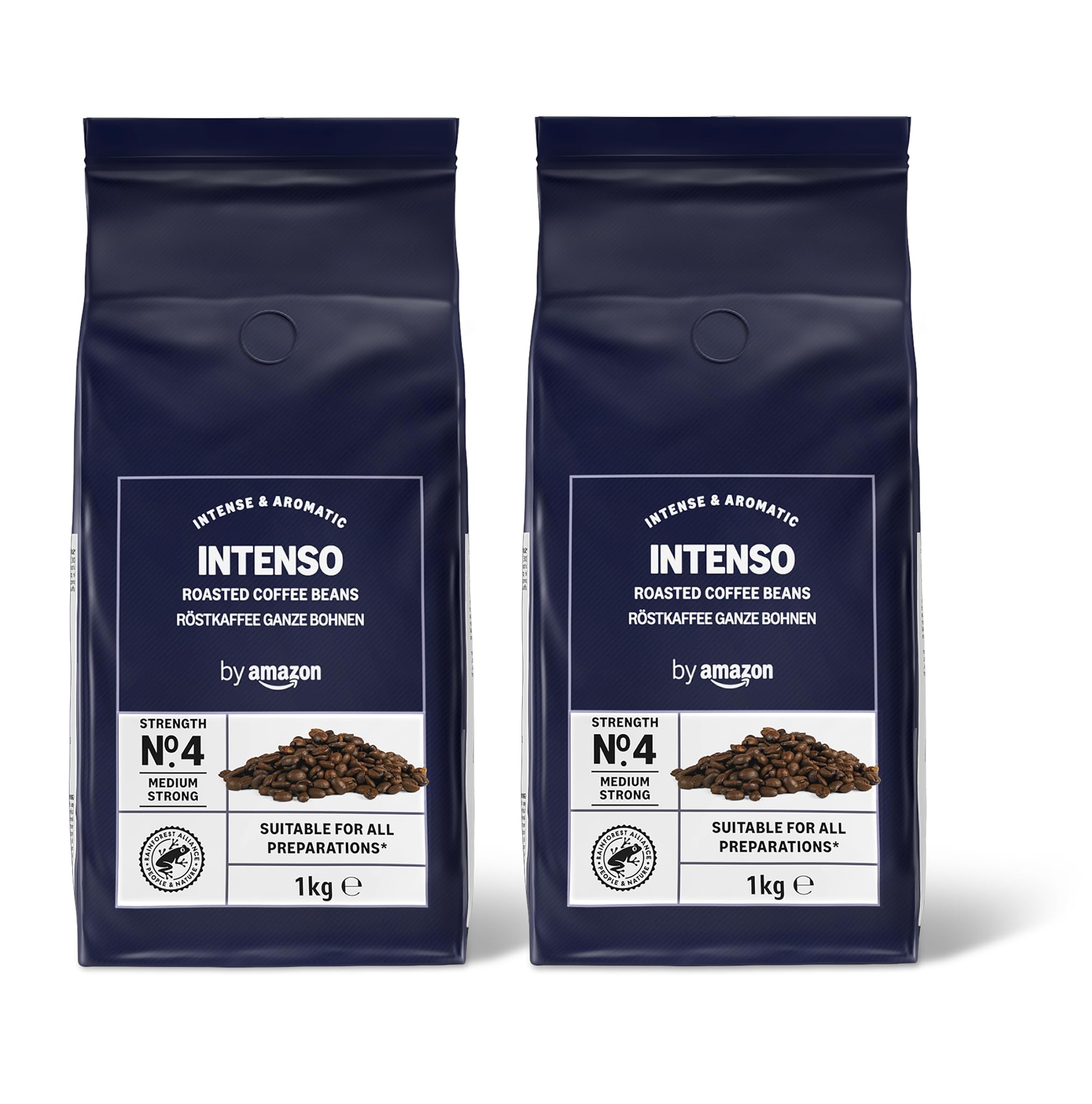 by Amazon Intenso Kaffeebohnen, dunkel geröstet, 2 kg (2 Packungen à 1kg) – Rainforest Alliance Certified