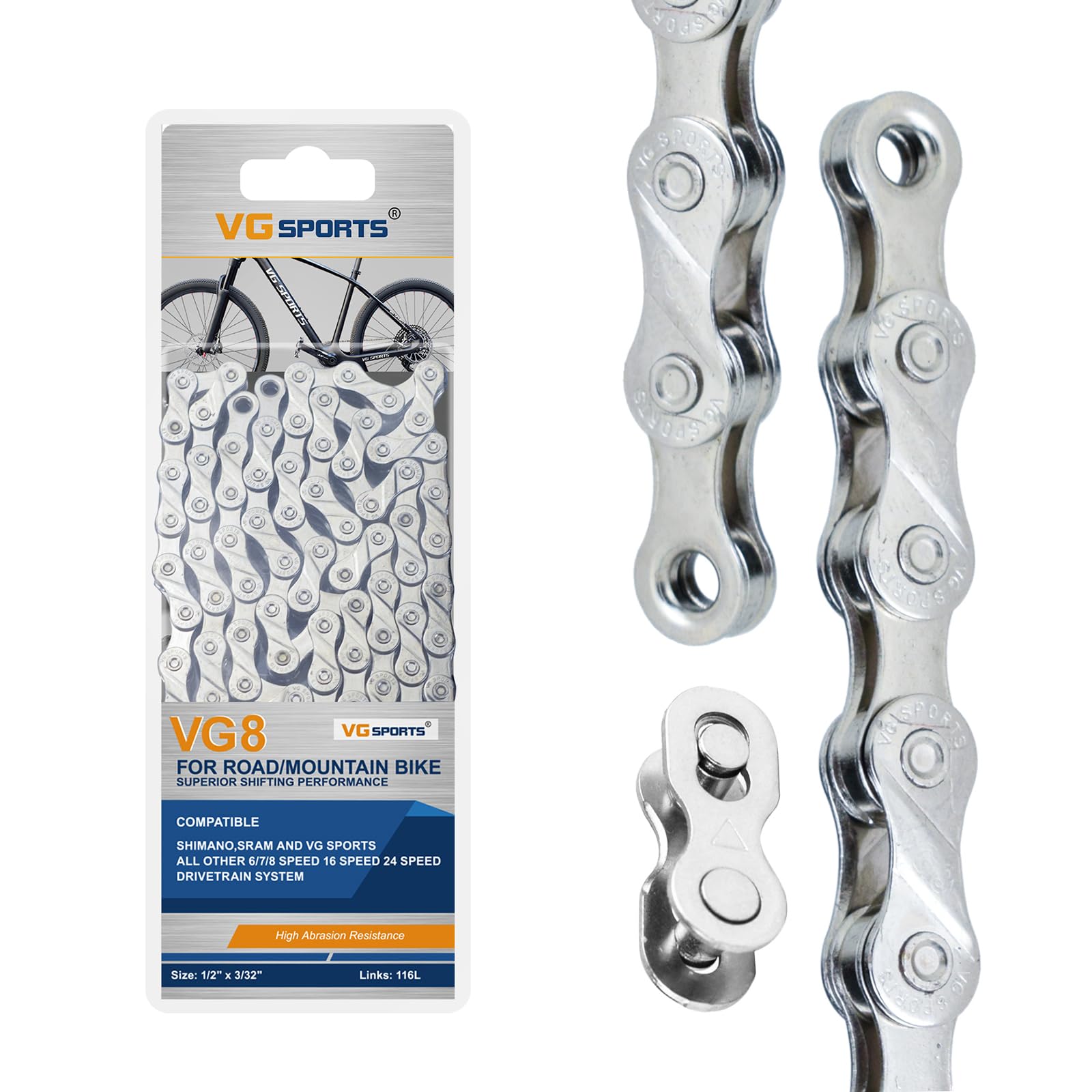 VG Sports 6/7/8/9/10/11Speed Bike Chain,Bicycle Chain 116 Links