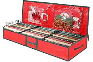 EMOMAS Christmas Gift Wrapping Paper Organizer Storage Bags,Plastic Container for Holiday Supplies & Accessories, Gift Bag Organizer, Under Bed Wrapping Paper Storage (Red)