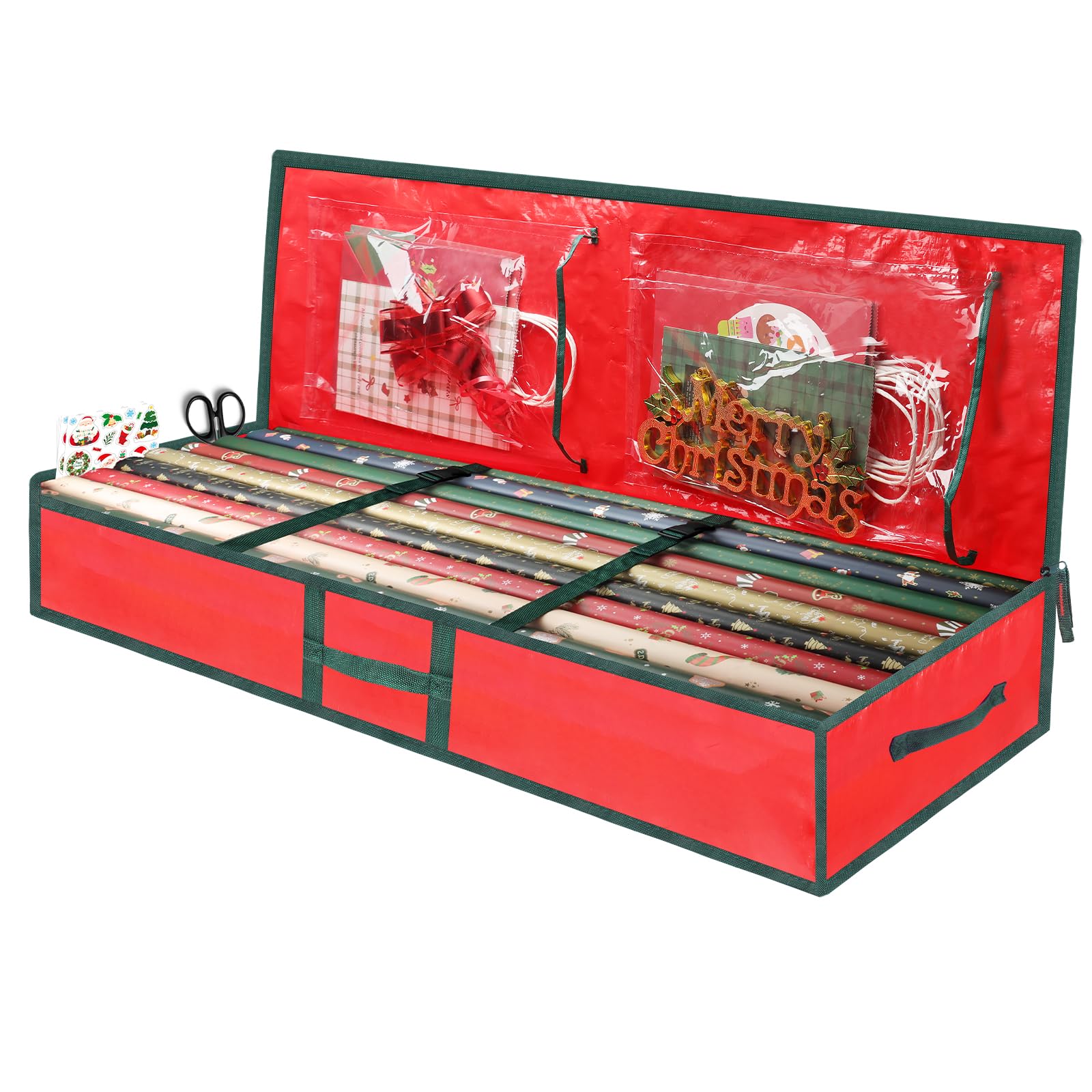 Photo 1 of ***MISSING SUPPORT LINING -SELLING AS IS ONLY*** BEMOMAS Christmas Gift Wrapping Paper Organizer Storage Bags,Plastic Container for Holiday Supplies & Accessories, Gift Bag Organizer, Under Bed Wrapping Paper Storage (Red)