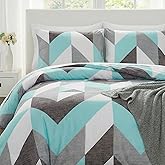 Bedbay Teal Comforter Queen Size Turquoise Teal Queen Bed Set Geometric Chevron Teal and Grey Bedding Set Western Comforter 3 Pcs Lightweight Down Alternative Comforter for Girls Teen Men Women