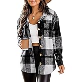 Zeagoo Women Flannel Shacket Jacket Plaid Button Down Long Sleeve Shirt Fall Outfits 2026