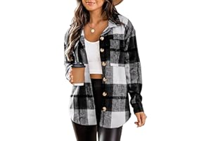 Zeagoo Women Flannel Shacket Jacket Plaid Button Down Long Sleeve Shirt Fall Outfits 2025