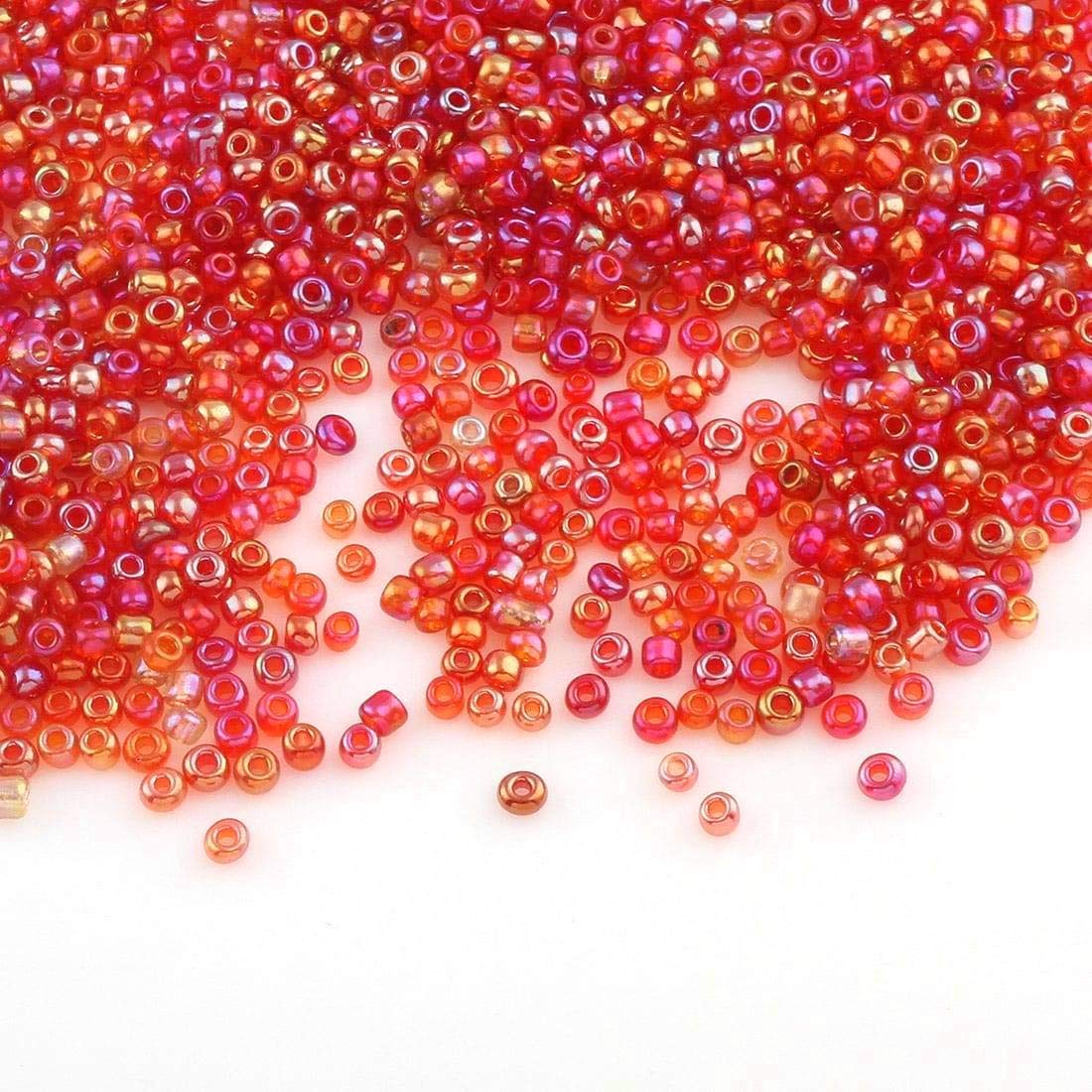 6500pcs 2mm Clear Glass Seed Beads, 4 Colors Set, 11/0, Pony Beads for Kids, Choice of Colors (Red Back)