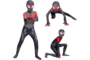 AMLIK Super Hero Spider Costume for Kids, Halloween Costumes Cosplay 3D Spandex Bodysuit Jumpsuit for Boys Children
