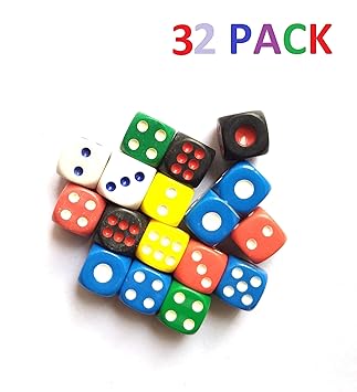 ISHARAA 32PCS Game Dice Creative Acrylic Dice 6-Sided Dice for Party Game