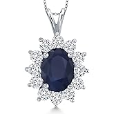Gem Stone King 8X6MM Oval Gemstone Birthstone Necklace | 925 Sterling Silver | Halo Pendant Necklaces for Women | With 18 Inch Silver Chain