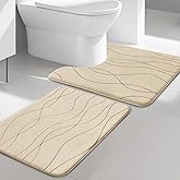 YIHOUSE Memory Foam Bathroom Rug Sets 2 Piece, Ultra Absorbent Bath Mat for Bathroom - Non-Slip Machine Washable & Dry Quickly, 2 Piece Bathroom Mat Set,Khaki