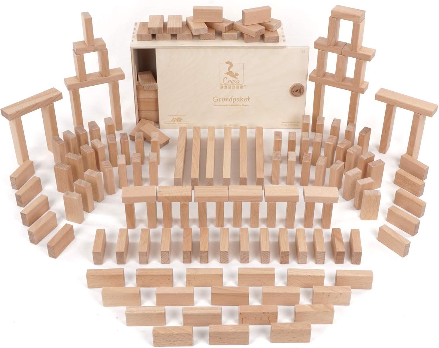 CreaBLOCKS Wooden Blocks Basic Package (156 Natural Wooden Toy Blocks